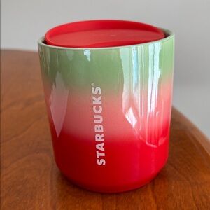 Starbucks Ombre Green Red Pink  Ceramic Travel Mug Tumbler Coffee Tea w/Lid 8oz